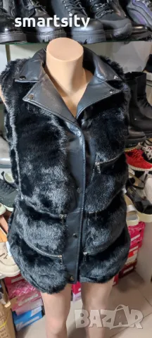 Дамски Хитов нов модел  елек с пух и кожа ., снимка 1