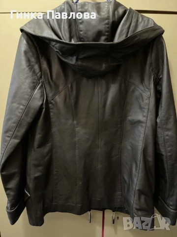 Дамско кожено яке с качулка, снимка 2 - Якета - 52209390