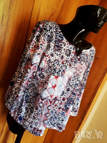 Синьо-червена блуза с декорация камъчета ХЛ, снимка 3 - Туники - 34079717