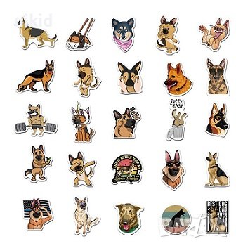 50 бр куче Немска Овчарка кучета самозалепващи лепенки стикери за украса декор картонена торта, снимка 2 - Други - 36662027