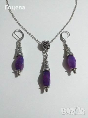 Новият ни комплект бижута с пурпурно лилав Ахат и красиви орнаменти в цвят Сребро , снимка 5 - Бижутерийни комплекти - 35396268