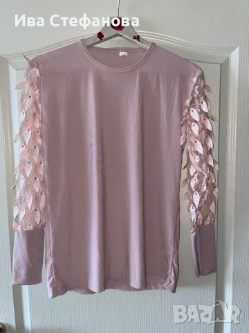 Разкошна памучна памук  бежова розова пепел от рози блуза 3D 3Д цветя , снимка 6 - Блузи с дълъг ръкав и пуловери - 42813046