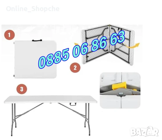 Сгъваема маса за кетъринг, градинска маса 180/74 см, къмпинг маса, снимка 6 - Градински мебели, декорация  - 51305167