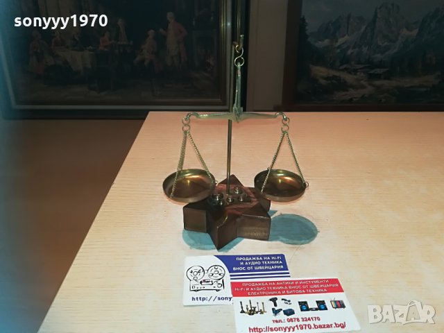 везни-18х14х10см-ретро колекция-дърво мед/месинг, снимка 4 - Колекции - 29850593
