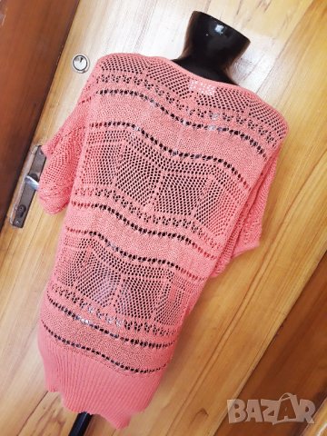 Прасковено-оранжева туника на дупки тип плетиво М/Л, снимка 3 - Туники - 34278613