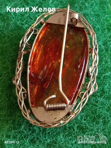 Винтидж сребърна брошка с БАЛТИЙСКИ КЕХЛИБАР ювелирна изработка 27287, снимка 4 - Колиета, медальони, синджири - 52960737