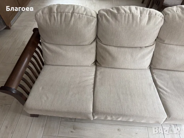 Дървен диван от естествена дървесина тройка, снимка 2 - Дивани и мека мебел - 56243393