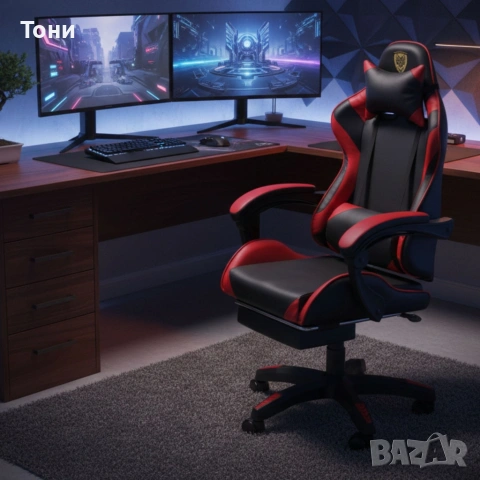 Ергономичен геймърски стол с поставка за крака – комфорт и стабилност за дълги часове без болка, снимка 3 - Столове - 53240038