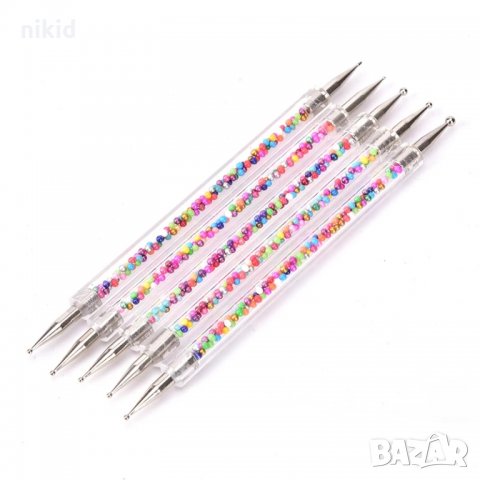 5 бр точкатори за маникюр нокти декорация двустранни инструменти за точки с перлички, снимка 5 - Продукти за маникюр - 32019008