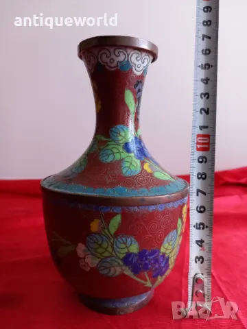 Стара Ваза КЛОАЗОНЕ ,Бронз с Клетъчен Емайл, снимка 7 - Антикварни и старинни предмети - 47901073