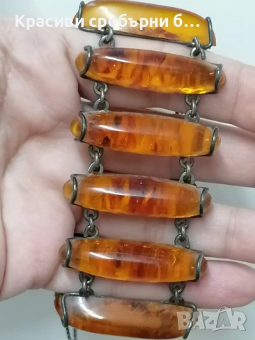 Масивна сребърна Fishland с балтийски кехлибар , снимка 5 - Гривни - 53903584