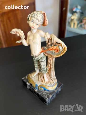 Италианска Фигура на рибар - Amilcare Simonetti. №7971, снимка 7 - Антикварни и старинни предмети - 53874285
