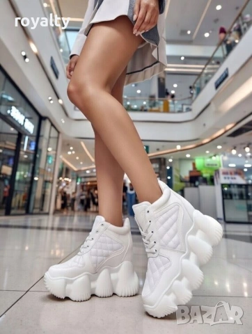 Кецове на платформа - бяла кожа , снимка 4 - Кецове - 53303025