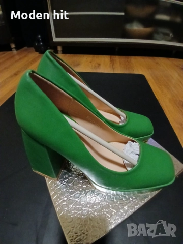 Нови елегантни дамски обувки в зелено /дебел ток и платформа/, снимка 6 - Дамски обувки на ток - 51677098