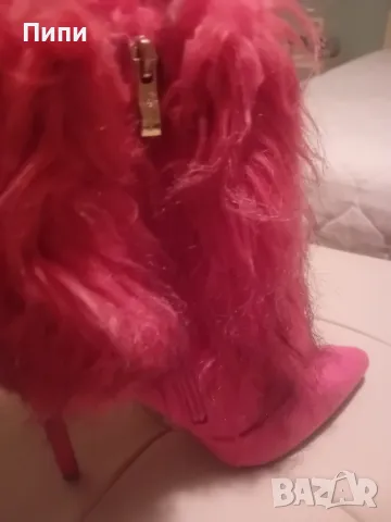 Розови боти велур и пух , снимка 4 - Дамски боти - 47905663