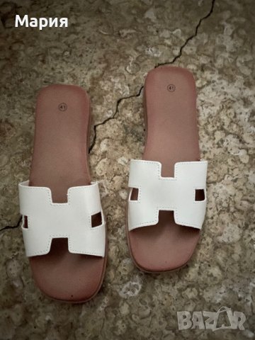 Дамски чехли HERMES бели, снимка 1