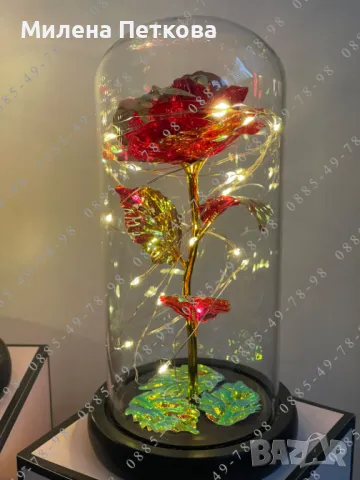 Вечна роза в стъкленица от СТЪКЛО + КАРТИЧКА + осветление! Подарък, снимка 2 - Подаръци за жени - 49113281