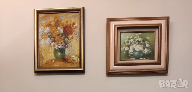 ПРОМО-2 маслени картини за 85€-репродукция„Букет от хризантеми“ Реноар и бели цветя-стара немска