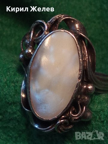 СТАРИНЕН АР НУВО СРЕБЪРЕН ВИСОКА ПРОБА ПРЪСТЕН с ШЛИФОВАН БЯЛ ИВИЧЕСТ АХАТ и ПЕЧАТ на БИЖУТЕРА 34441, снимка 2 - Антикварни и старинни предмети - 39547206