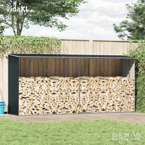 vidaXL Навес за дърва, поцинкована стомана, 330x84x152 см, антрацит, снимка 2 - Дърва за огрев - 56147674