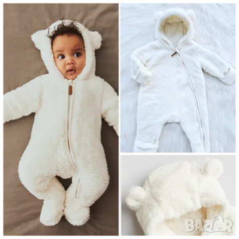 Пухен гащеризон с ушички H&M размер 56см., снимка 2 - Бебешки гащеризони - 48928745