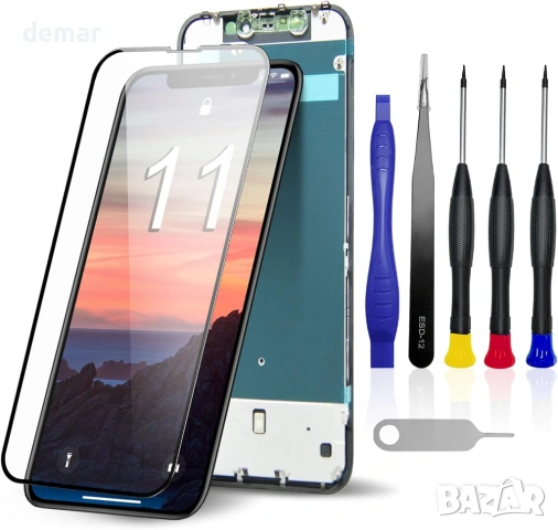 LCD екран за iPhone 11 6.1 инча (A2111, A2223, A2221),3D Touch дигитайзер,пълен комплект инструменти