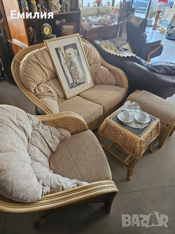 Ратанов комплект, снимка 2 - Дивани и мека мебел - 53192454