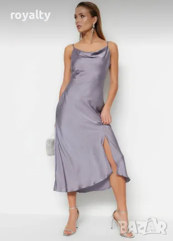 Сатенена стилна дамска рокля 