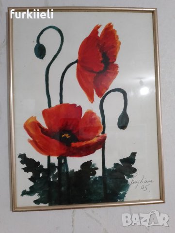 Рисувани картини с макове 41/31 см. , снимка 3 - Картини - 37616243