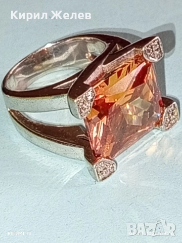 Екстравагантен сребърен пръстен тип Коктейлен пръстен с ЦИТРИН и инкрустирани кристали 51806, снимка 6 - Пръстени - 53002494