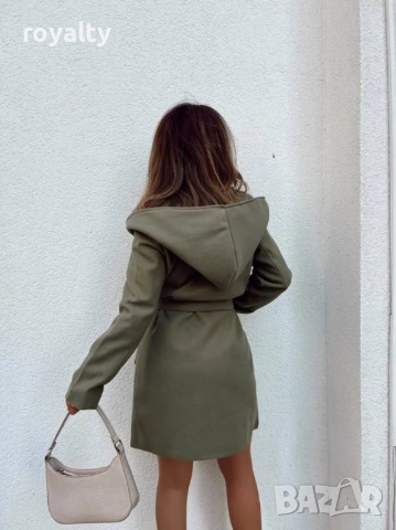 Дамско зелено палто с коланче и качулка в 3 цвята, снимка 2 - Палта, манта - 52162098