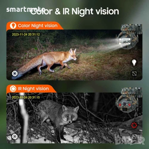 WiFi Ловна 3MPX камуфлажна соларна камера с Dual LED, PIR сензор, микрофон, говорител, снимка 3 - Резервни части за телефони - 52633932