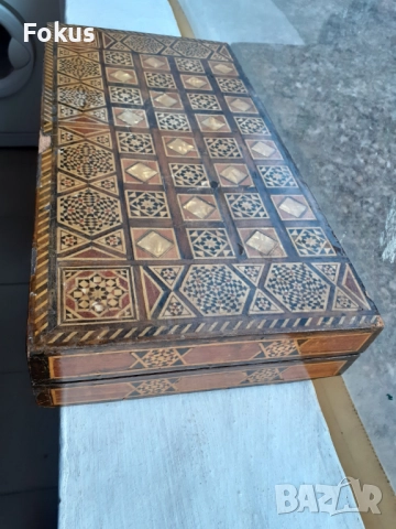 Уникална стара колекционерска табла шах игра интарзия, снимка 3 - Антикварни и старинни предмети - 52335562