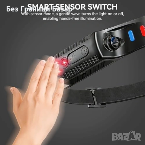 Нови 2 броя LED челник акумулаторен IPX4 сензор 9 режима 3000LM фар глава, снимка 4 - Други стоки за дома - 53886221