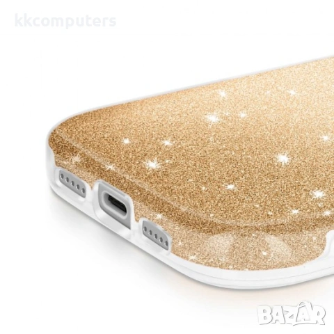 Силиконов кейс bSmart Glitter 3в1 за iPhone 17 Pro Max (6.9) златист и Протектор, снимка 3 - Калъфи, кейсове - 54157910
