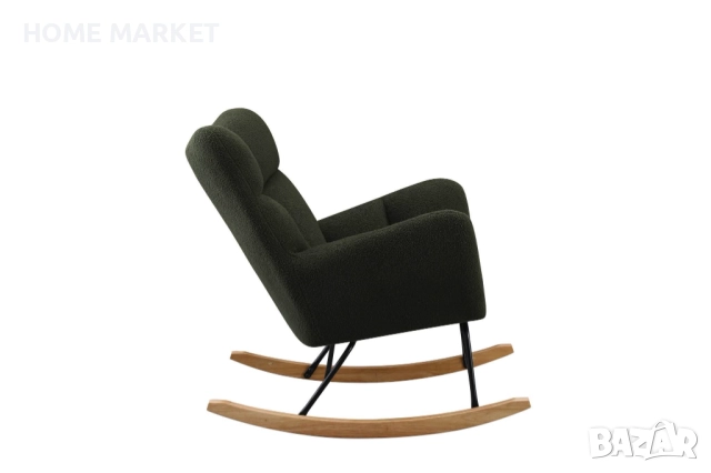 Люлеещ фотьойл STIV тъмно зелено/натурално/черно  Материал - дамаска/масив/метал  Цвят - тъмно зелен, снимка 2 - Дивани и мека мебел - 52754701