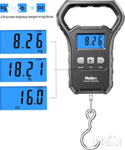 Везна за риба, висяща везна за багаж 110lb/50kg Риболовна везна с LCD дисплей с подсветка, везна за , снимка 2 - Други стоки за дома - 48529541