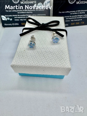 Сребърни обеци с мойсанит (Диамант) 1 карат, снимка 14 - Обеци - 51696202