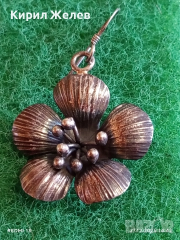 Винтидж сребърни обеци с флорален мотив майстоска ръчна изработка 51106, снимка 3 - Обеци - 52912424