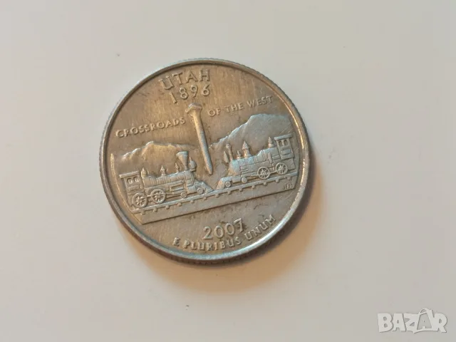 Монета 2007 Съединени Щати Washington Quarter - 25 Cents (Crossroads of the West, UTAH) , снимка 2 - Нумизматика и бонистика - 55763896
