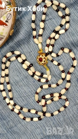 Старинен гердан от естествен седеф и гранати, снимка 4 - Антикварни и старинни предмети - 50444210