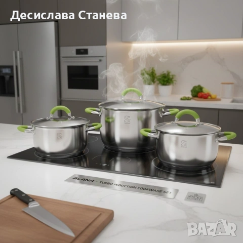 Комплект тенджери Swissgold Alana – 3 броя с капак от неръждаема стомана с 5-слойно капсулно дъно, снимка 2 - Съдове за готвене - 53155979