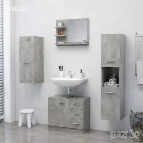 vidaXL Огледало за баня, бетонно сиво, 60x10,5x45 см, инженерно дърво, снимка 6 - Огледала - 56147847