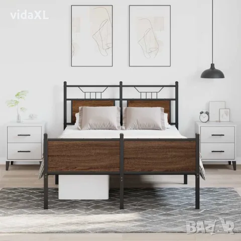 vidaXL Рамка за легло без матрак кафяв дъб 120x200 см инженерно дърво, снимка 4 - Спални и легла - 56147569