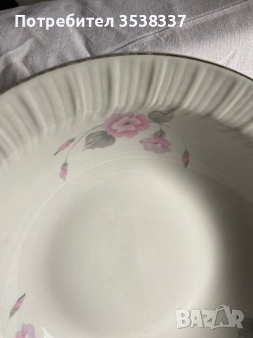 Сет от купа и голяма чиния плато с розово цвете, златен кант на Китка, ретро порцелан, снимка 2 - Прибори за хранене, готвене и сервиране - 39581084