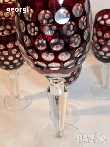 сервиз за вино 6 чаши рубинен кристал  1/5, снимка 6 - Сервизи - 48731579