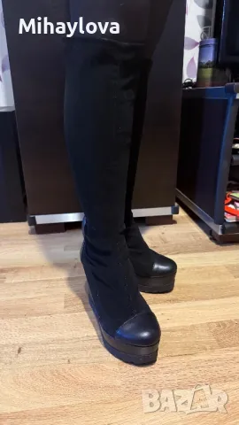 Ботуши на платформа  Bianki -Естествена кожа и велур., снимка 4 - Дамски ботуши - 48591308