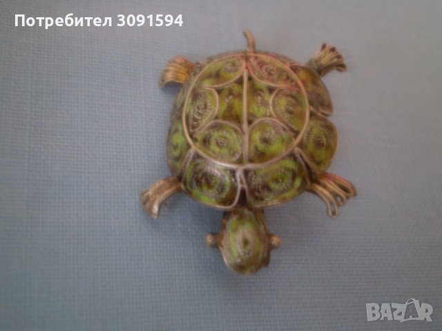  Антикварна брошка костенурка сребърна проба 800 И филигран , снимка 13 - Антикварни и старинни предмети - 36876012