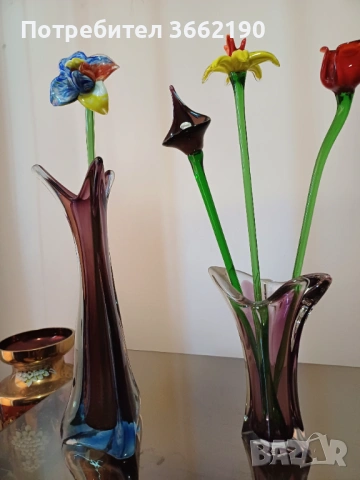 сет от две вази и  кристални цветя Мурано 