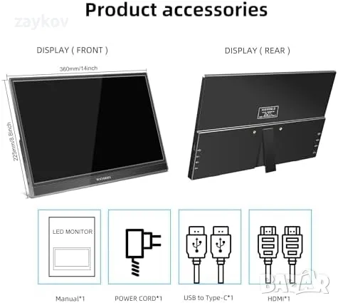 Wstirhy 15,6-инчов FHD 1080P IPS преносим сензорен екран Преносим сензорен екран с USB, снимка 4 - Монитори - 49872583